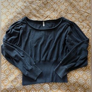 Free People Black Scoop Neck Bell Sleeve Top